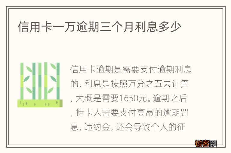 信用卡一万逾期三个月利息多少